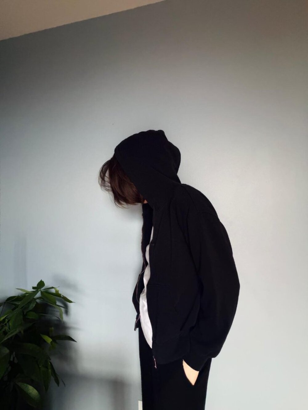 hoodie H&M black zip-up basic cotton streetwear casual unisex